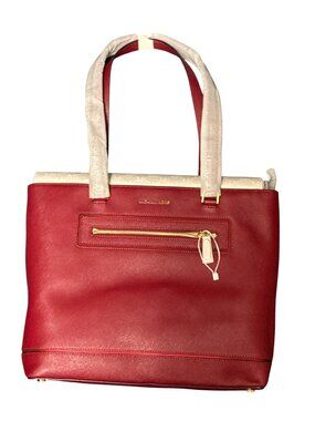 NEW Michael Kors Charlotte Large NS Tote Leather Structured Cherry Red NWT